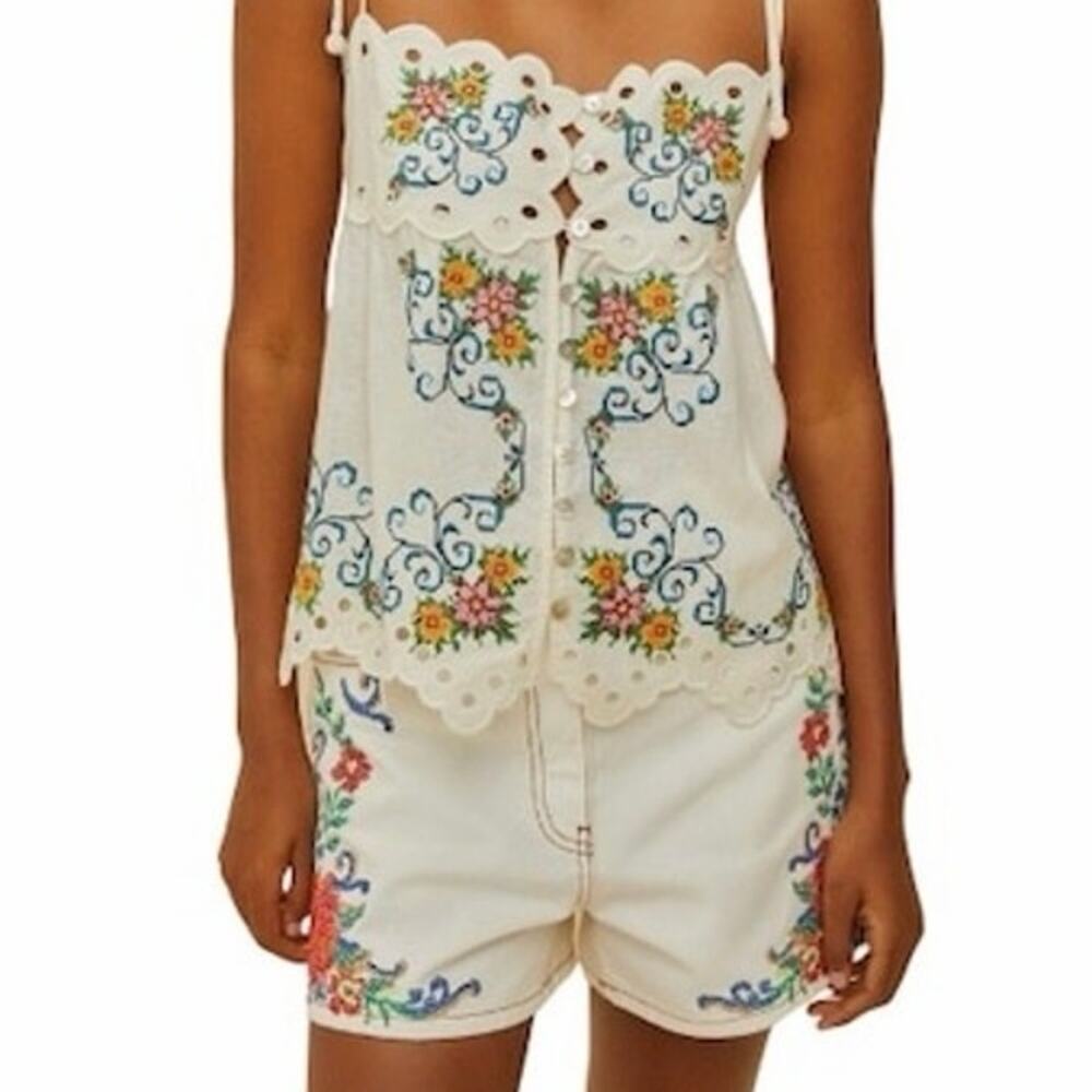Farm Rio Off-White Flower Tapestry Embroidered Shorts NWT 27 - Picture 2 of 6